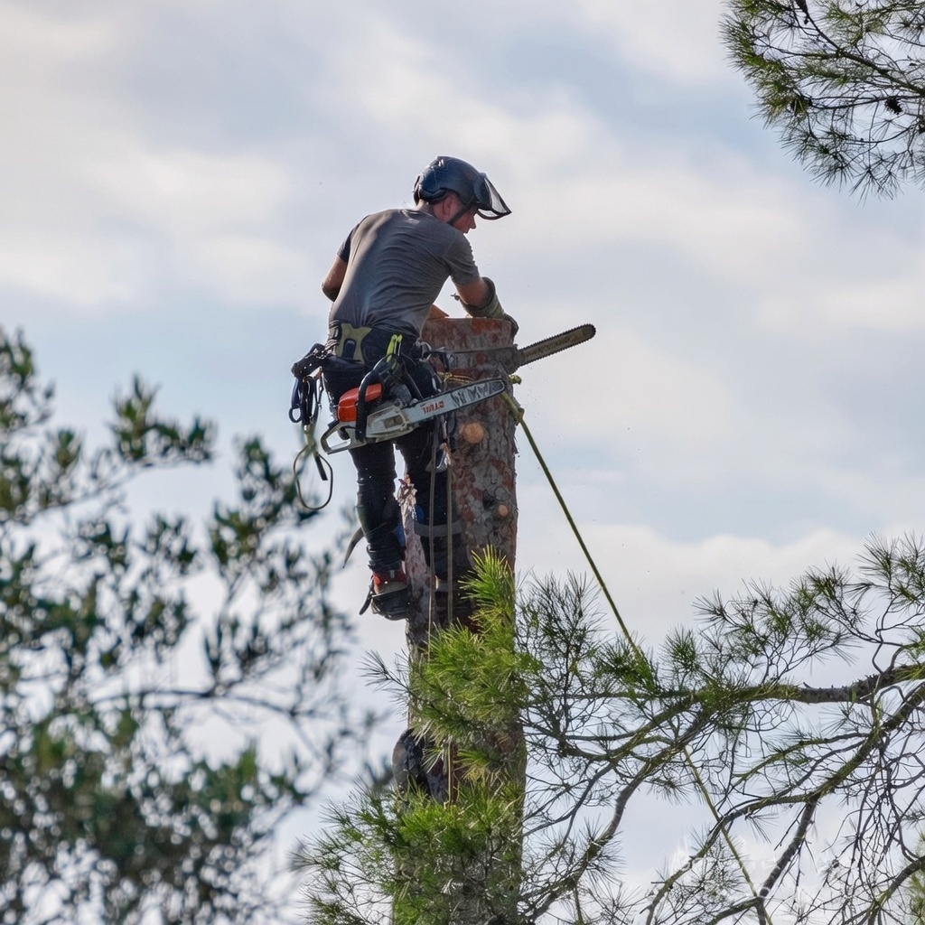 Abattage sécurisé d'un eucalyptus à Grimaud